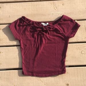 Off the Shoulder Burgundy Top w/lace up detail